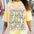 Stay Salty Coastal Beach Shirt, Seashell Aesthetic Checkered Bow Tee, Boho Trendy Summer Vibes Gift Comfort Cotton Top...
