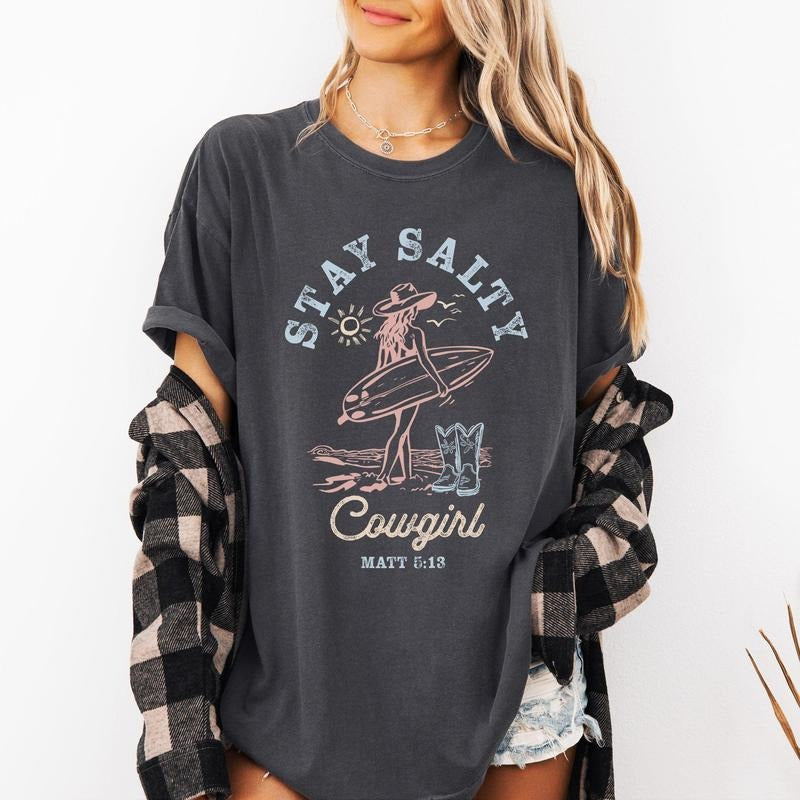 Stay Salty Cowgirl, Matthew, Faith, Religious, Gospel, Beach, Summer, Comfort Colors T-Shirt, Women's Comfort Colors Tee...