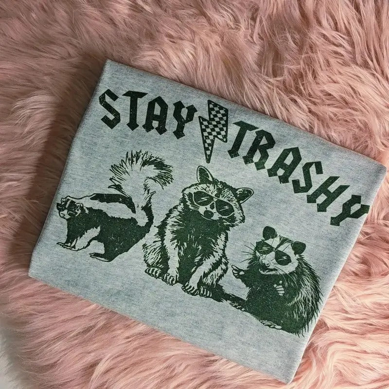Stay Trashy Raccoon Graphic Tee Loose fit Hoodie, Sweatshirt | GrindPrints.com