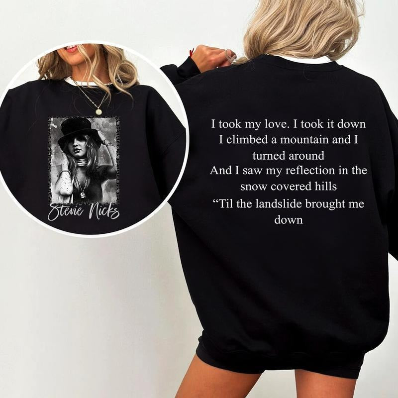 Stevie Nicks Til the landslide brought me down t-shirt, retro Stevie Nicks 90s sweatshirt hoodie | GrindPrints.com
