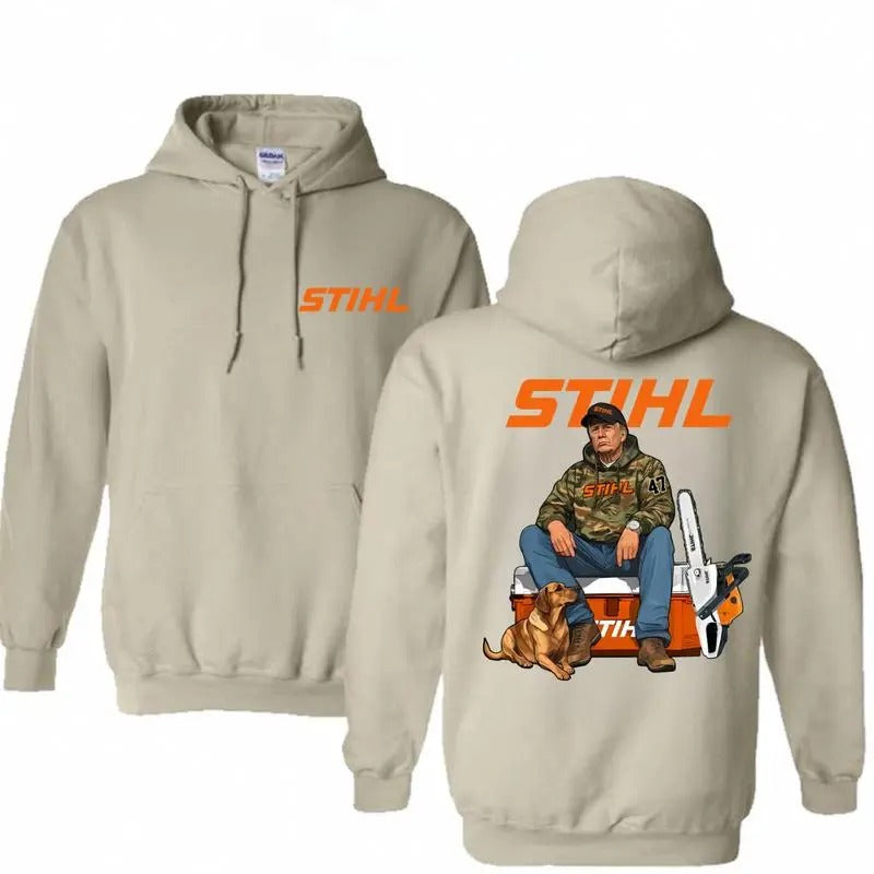 Stihl Trump Camo Workwear Hoodie, Trump with Chainsaw Graphic Hoodie, Stihl Fan For Mens, Trump Stihl cotton Hoodie...