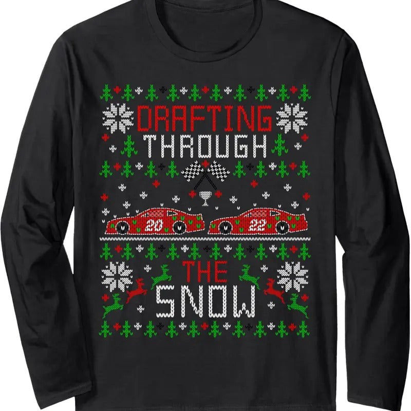 Stock Car Racing Race Fan Ugly Christmas Sweater Party Long Sleeve T-Shirt Hoodie, Sweatshirt | GrindPrints.com