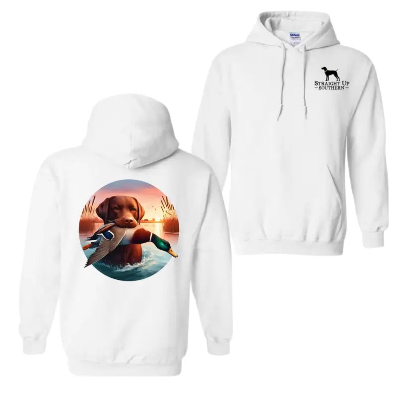Straight Up Southern Hoodie, Bold Hunting Dog with Duck Graphic, 2 Sided Hoodie For Men And Women, Trendy Shirt Sweatshirt