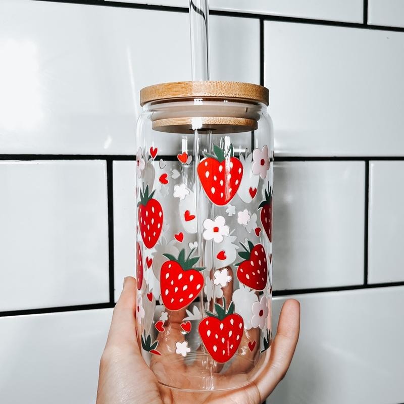 Strawberry Summer Libbey Glass Can w/ Straw T-Shirts, Hoodie, Sweatshirt | GrindPrints.com