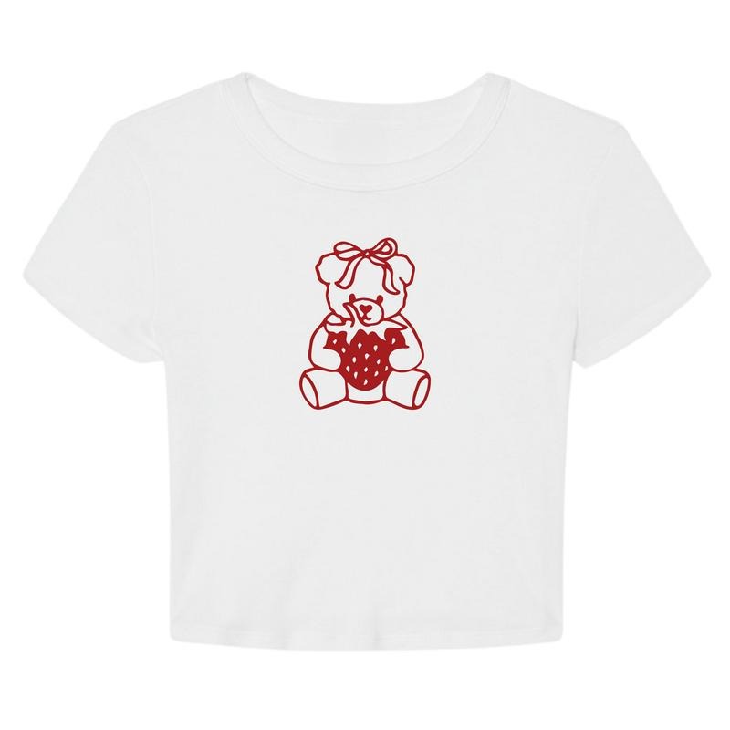 Strawberry Bear Y2K Graphic Cropped T-Shirt Hoodie, Sweatshirt | GrindPrints.com