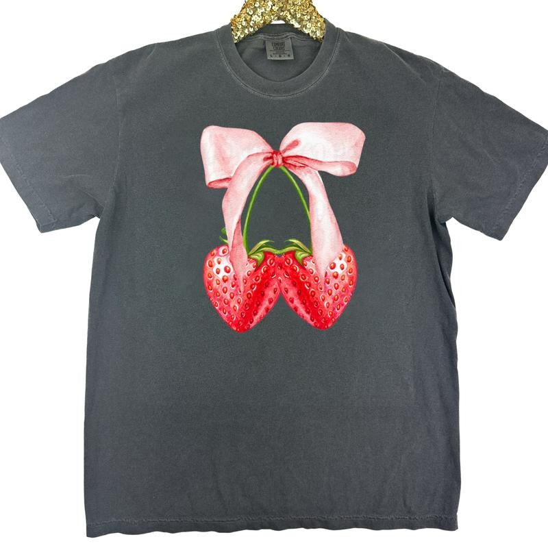 Strawberry Bow Coquette Comfort Colors T-Shirt Hoodie, Sweatshirt | GrindPrints.com