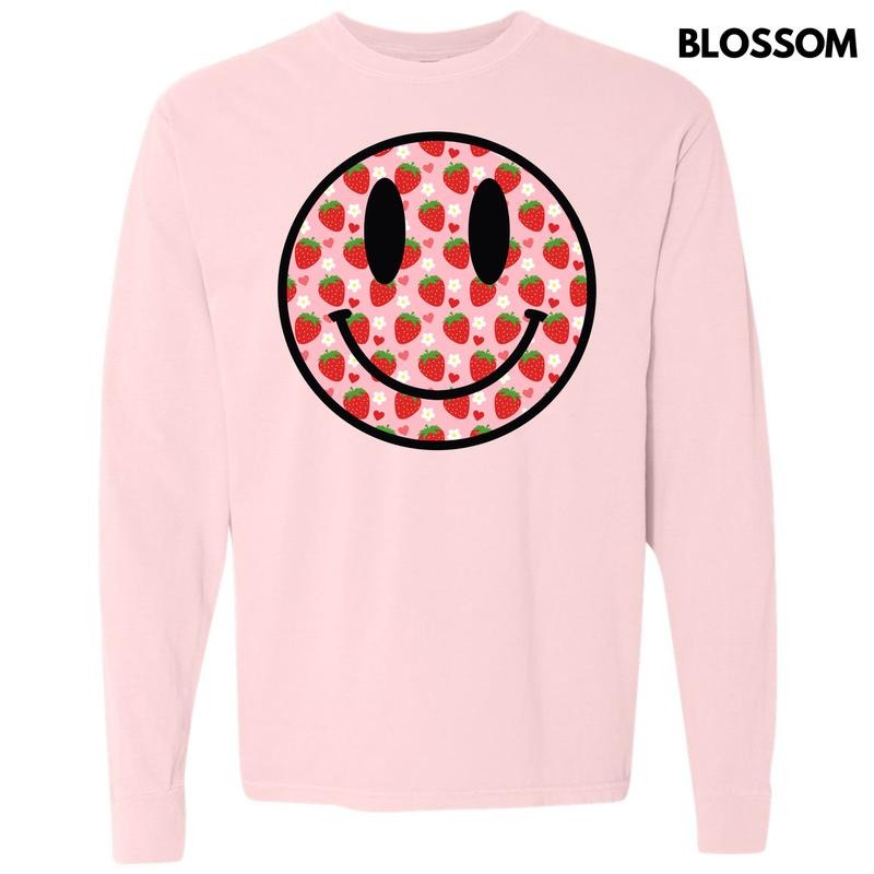 Strawberry Happy Face Long Sleeve Comfort Colors T-Shirt 'NLB' Hoodie, Sweatshirt | GrindPrints.com