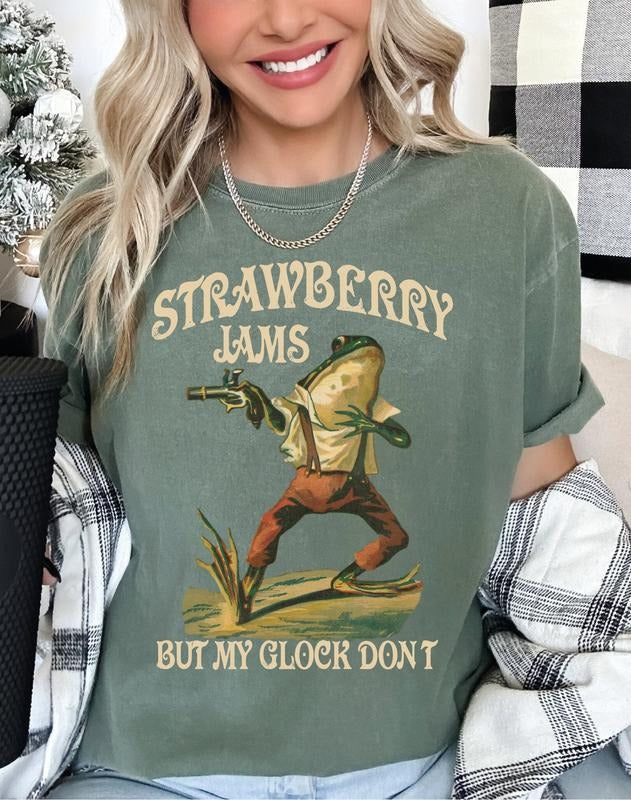 Strawberry Jams But My Glock Don't  Tee Shirt , Funny Frog T-Shirt, Funny Meme T-Shirt Hoodie, Sweatshirt | GrindPrints.com