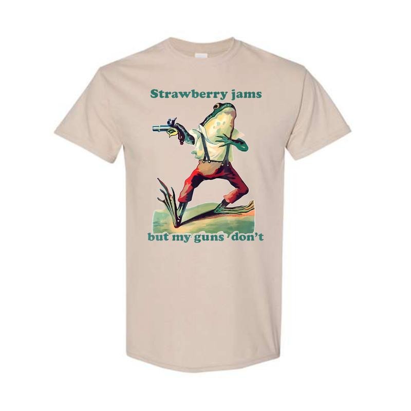 Strawberry Jams But My Glock Don't Shirt, Funny Shirt, Meme Shirt, Cowboy Frog Shirt Hoodie, Sweatshirt | GrindPrints.com