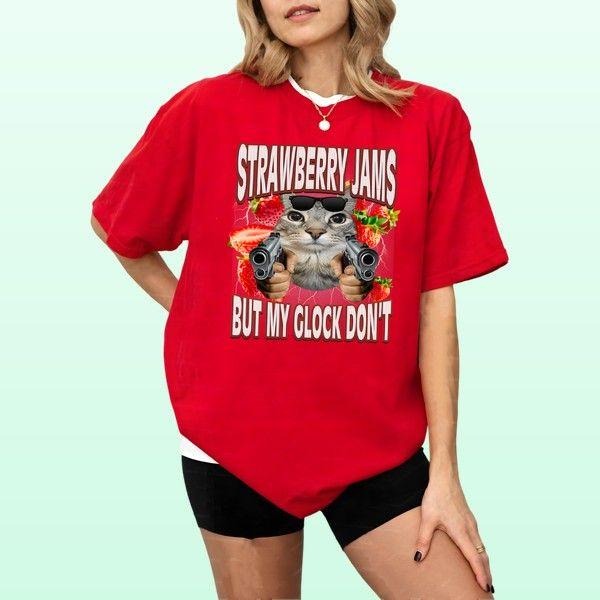 Strawberry Jams But My Glock Dont T-shirt Vintage Tee For Fans Modern Style Hoodie, Sweatshirt | GrindPrints.com