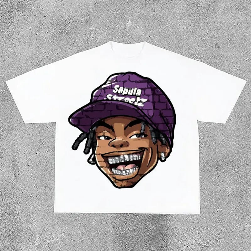 Street Trend Cartoon Graffiti Big Head Graphic Cotton T-shirt Hoodie, Sweatshirt | GrindPrints.com