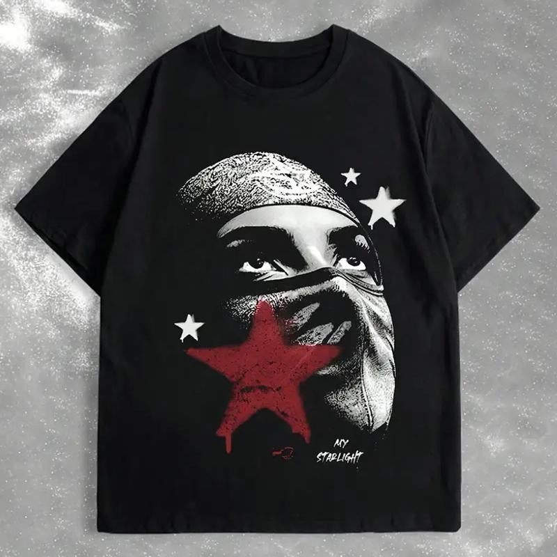 Streetwear Graphic T-Shirt Masked Face My Starlight Oversized Tee for Men Women Hoodie, Sweatshirt | GrindPrints.com