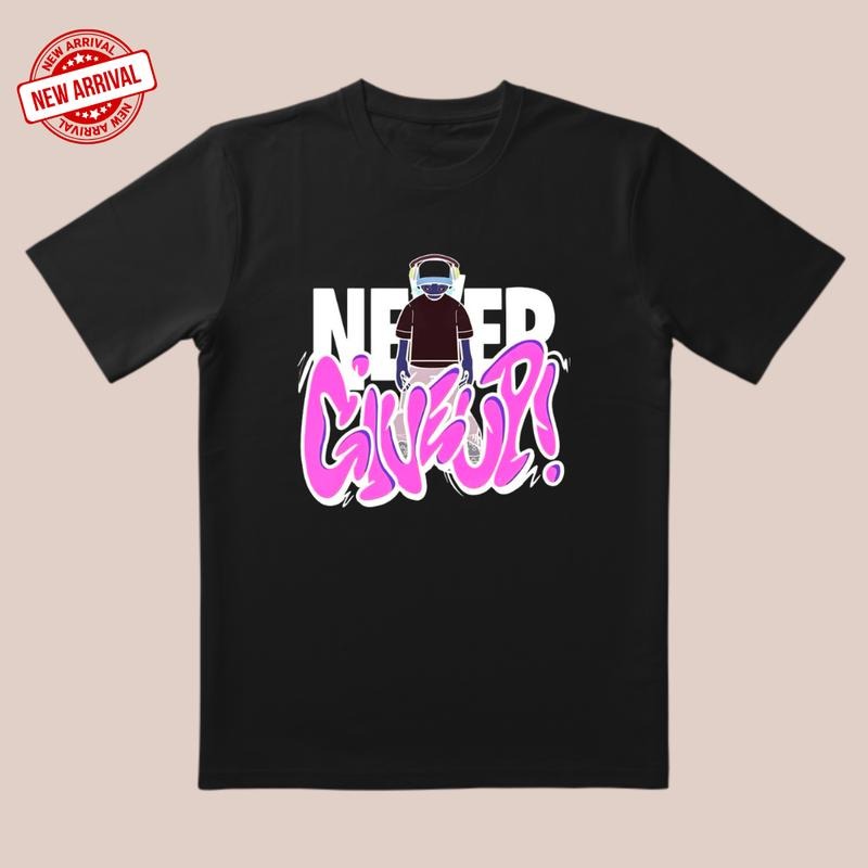 Never Give Up Tee |   Black & Pink Contrast |   Trendy All-Day Style for Date/Workout/Streetwear Hoodie, Sweatshirt