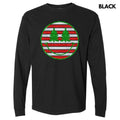 Striped Christmas FAKE Glitter Happy Face Long Sleeve Comfort Colors T-Shirt 'NLB' Hoodie, Sweatshirt | GrindPrints.com