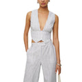 Women Vest, Sleeveless Solid/Stripes Button-up Vest Summer Gilet for Party Street Womenswear Check T-Shirts, Hoodie,...