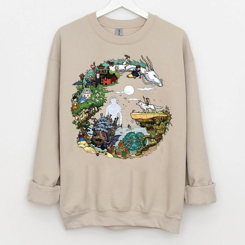 Studio Ghibli Movies Howls Moving Castle Spirited Away Boy Heron Hayao Miyazaki Ghibli Totoro Shirt Ghibli No Face Shirt Ghibli Cartoon Shirts Anime Lover Anime T-Shirts, Hoodie, Sweatshirt