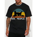 Stylish Black Cat Graphic Tee - Men's Casual Short Sleeve Crew Neck T-Shirts for Summer Holiday Gift