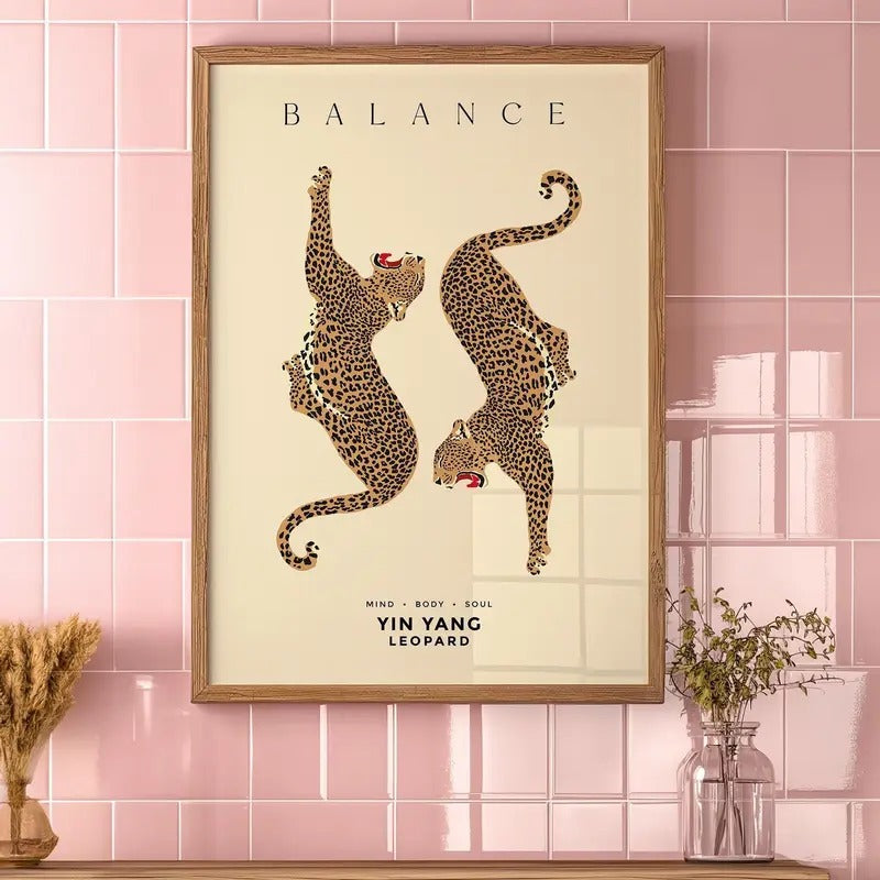Stylish Leopard Wall Art, Trendy Animal Art Print, Aesthetic Wall Decor, Cheetah Poster, Yin Yang Poster Mindfulness...