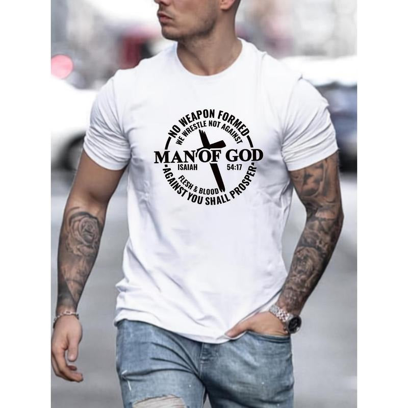 Stylish Man of God Crew Neck T-Shirt - Fashionable Short Sleeve Sports Tees for Men