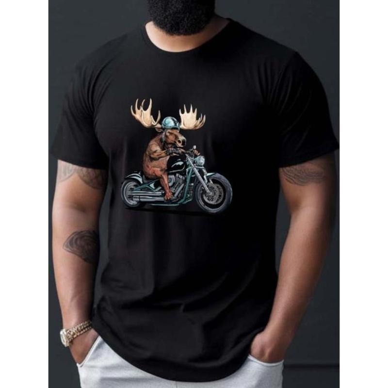 Stylish Moose Creative Print T-Shirt - Men's Casual Crew Neck Short Sleeve Summer Fashion Top