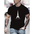 Stylish Paris Eiffel Tower Graphic Print Crew Neck T-Shirt - Short Sleeve, Casual, Breathable, Summer Outdoor Essential