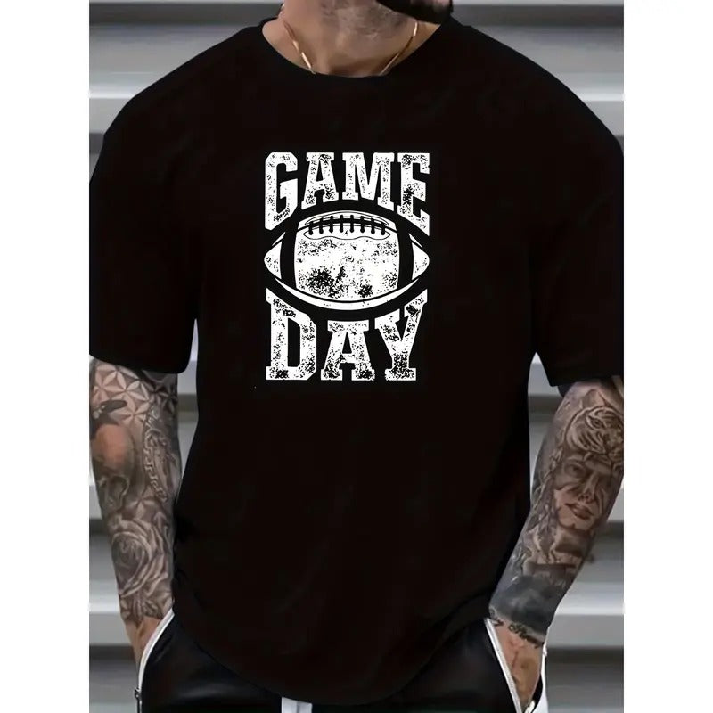 Stylish Plus Size Men's Graphic Print T-Shirt for Game Day - Plus Size T-Shirts with Relaxed Fit, Soft Fabric, and...