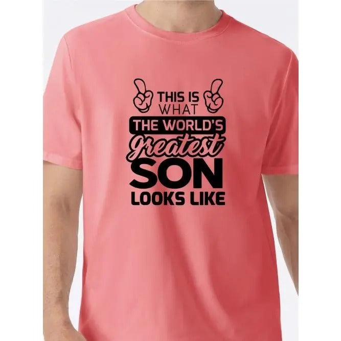 Stylish Son Print Men's Slim Fit T-Shirt - Round Neck, Short Sleeve, Fashion Tee for Spring Summer Holiday