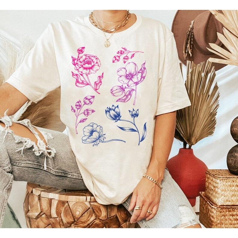 Subtle Bisexual Pride Shirt Floral Bisexual Shirt Cottagecore Bisexual Shirt Boho Bisexual Shirt Bi Pride Queer Pride Shirt T-Shirts, Hoodie, Sweatshirt