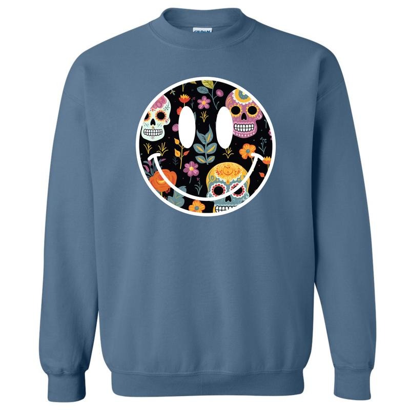 Sugar Skull Happy Face Sweatshirt 'NLB' T-Shirts, Hoodie | GrindPrints.com