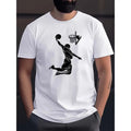 Basketball Dunk Jump Silhouette Print Short Sleeved T-shirt, Casual Comfy Versatile Tee Top, Men's Leisure Everyday...