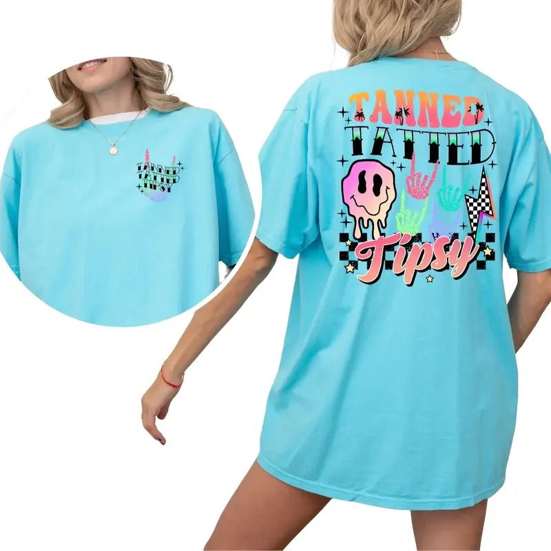 Summer Comfort Tanned Tatted and Tipsy Loose-Fitting unisex Tee Casual Hoodie, Sweatshirt | GrindPrints.com