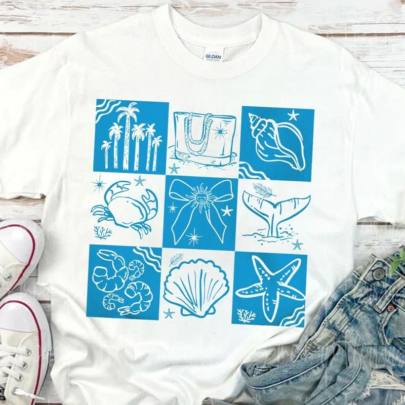 Summer Coquette Sirly Beach Shirt, Coastal Retro Summer Vibes Shirt, Summer Coquette Bow Seashell Tee, Gift for Her...