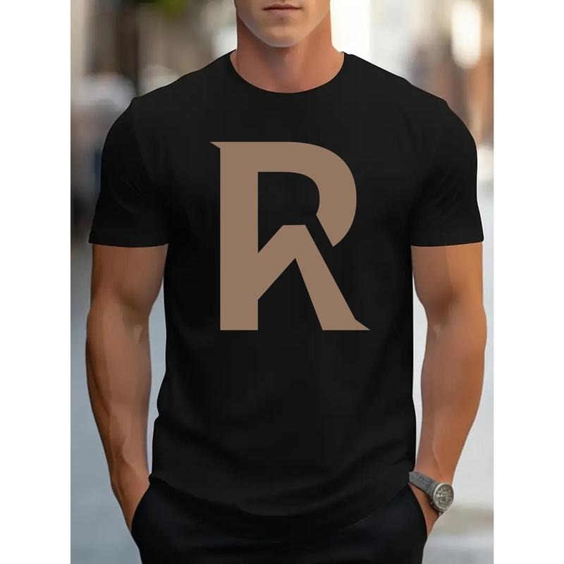 Summer Essential: Men's Breathable Cotton Casual Street Style T-Shirt with Simple Letter R Design