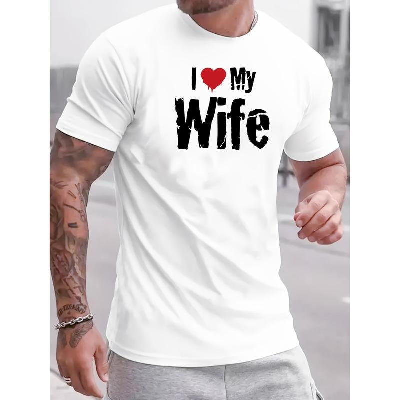 Summer Essentials Men's Comfy Cotton T-Shirt - Short Sleeve Crew Neck Tee for Male with 'I LOVE MY WIFE' Print
