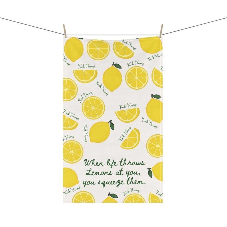 Summer Fruit Tea Towel, Subtle Political F*ck Trump Tea Towel, Anti-trump Home Decor, funny political home decor, Lemons...