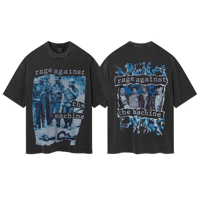 Summer High Street Fashion Brand VINTAGE Retro Distressed Vintage Rock Band American Style Loose Fit Unisex T-Shirt...