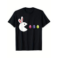 Easter Bunny And Egg Print T-Shirt - Fun Video Game Style Short Sleeve, Men'S Casual Black T-Shirt Spring/Summer Men'S...