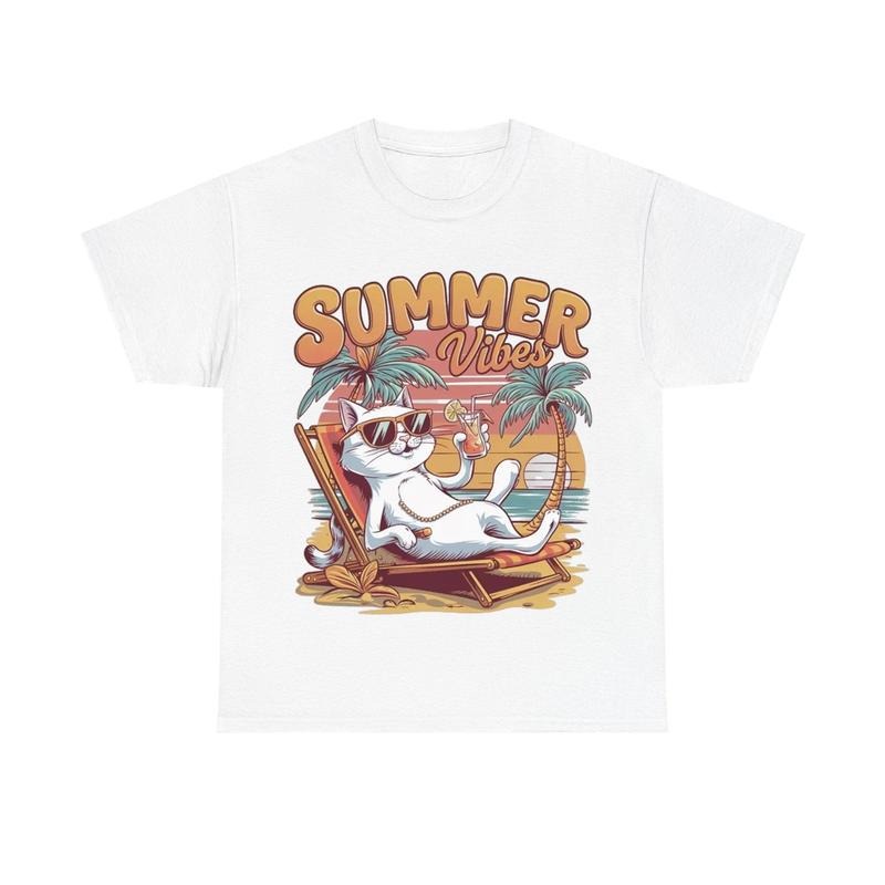 Summer Vibes Cute Cat Shirt, Unisex Graphic Shirt Hoodie, Sweatshirt | GrindPrints.com