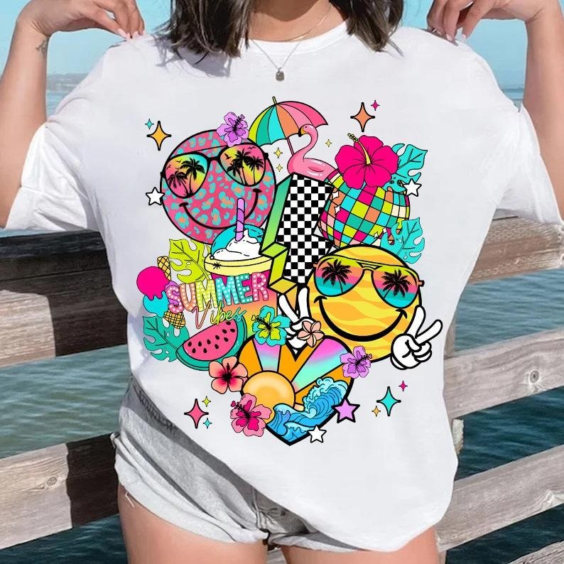 Summer Vibes Dalmatian Dots Tshirt, Smiley Face Tee, Bright Doodle, Lake Days Tshirt, Hello Summer, Beach Girl, Schools...