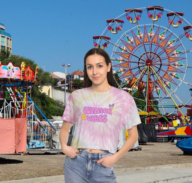 Summer Vibes Groovy Tie-Dye Crop Tee, Trendy Summer Shirt, Beach vibes Shirt Hoodie, Sweatshirt | GrindPrints.com