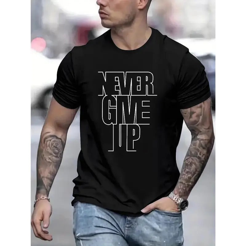 Summer Never Give Up Print Crew Neck Short Sleeve Medium Stretch Polyester Fabric Regular Fit Basics Casual Summer Made USA T-Shirts, Hoodie, Sweatshirt