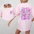 Summer Vibes, Checkered, Ribbons, Retro, Comfort Colors T-Shirt, Women's Comfort Colors Tee Hoodie, Sweatshirt