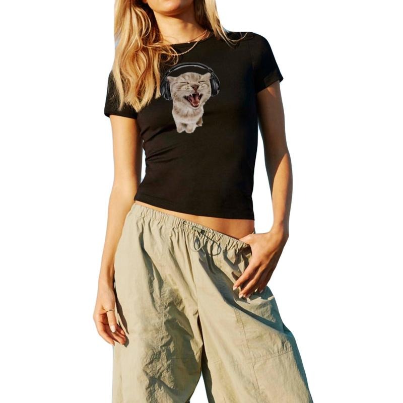 Summer Vintage Women Casual Baby Tee, Streetwear Aesthetic Short Sleeve, Kawaii T-Shirt, y2k Gothic Emo Girl Top, Grunge...