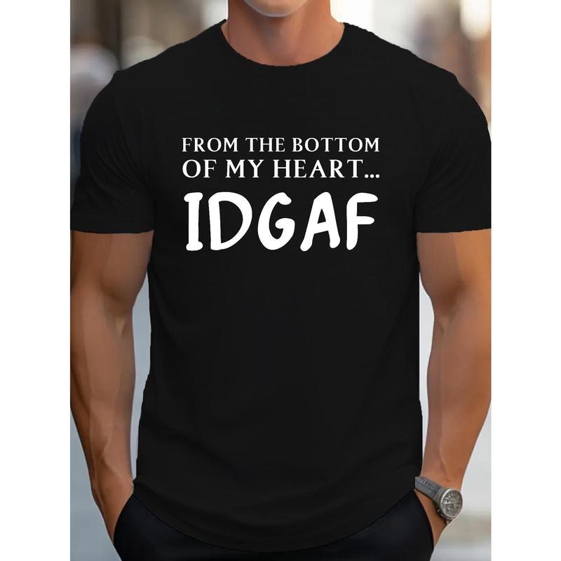 IDGAF Letter printed T-shirt, men's round neck cotton short sleeve, classic casual top, spring/ Summer street style,...