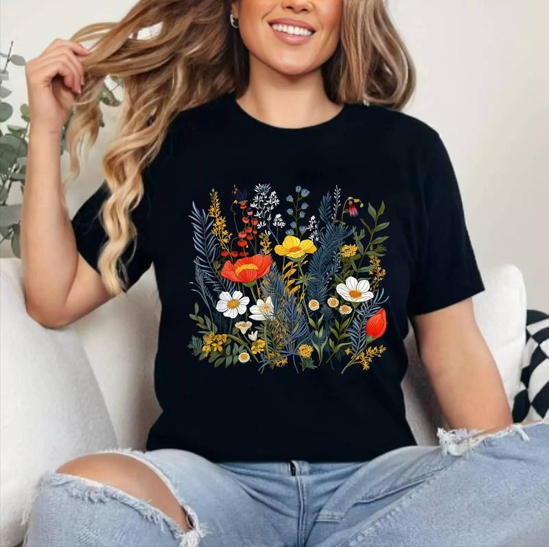 Summery colorful wild Flower for Flowers and Herbs Lovers T-Shirt , Cotton, Crewneck, Top Womenswear Hoodie, Sweatshirt
