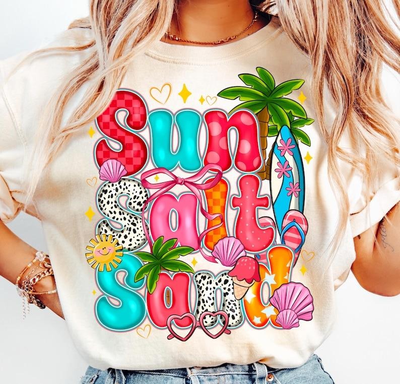 Sun Salt Sand Retro Beach Checkered Summer Beach Vibes Shirt T-Shirt Hoodie, Sweatshirt | GrindPrints.com