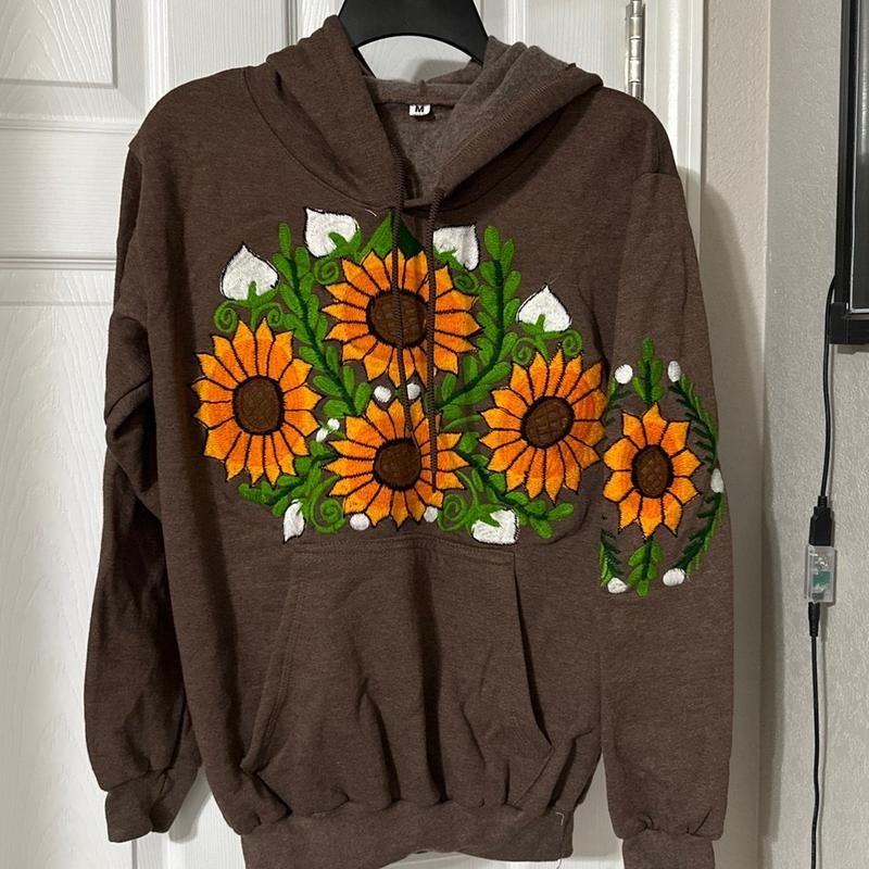 Sun flowers embroidered hoodie size M T-Shirts, Sweatshirt | GrindPrints.com