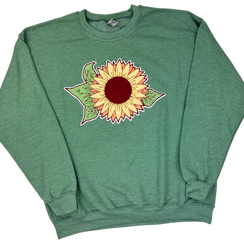 Sunflower Chenille Patch Sweatshirt -- SHREDDED GREEN T-Shirts, Hoodie | GrindPrints.com
