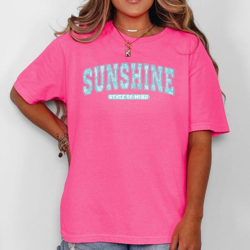 Sunshine State Of Mind, Varsity, Retro, Palm Trees, Summer, Comfort Colors T-Shirt, Women's Comfort Colors Tee Hoodie,...