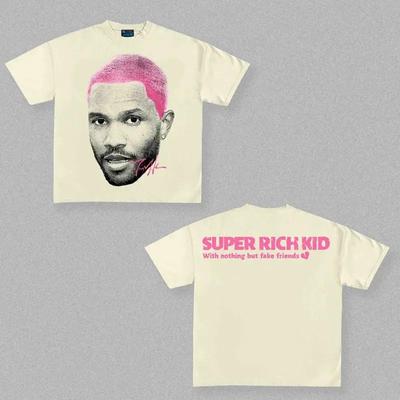 Super Rickkid Fake Friends Frank Pink Signature Graphic Big Face Rap Tee Shirt Retro Top Streetwear Hoodie, Sweatshirt